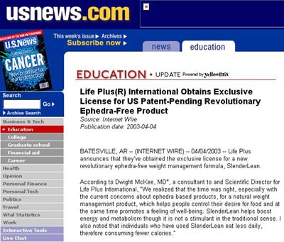 image news release Dietary Supplement SlenderLean Ephedra Free Weight Loss Diet Product.
